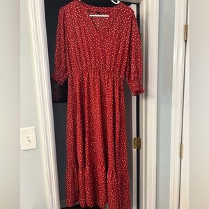 Red polka dot midi